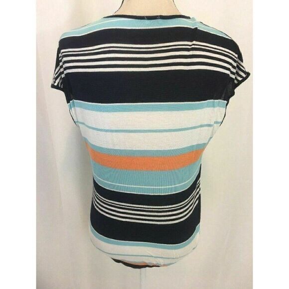 Splendid Womens White Blue Orange Striped V Neck Short Sleeve Top Rayon Xs - Picture 4 of 6